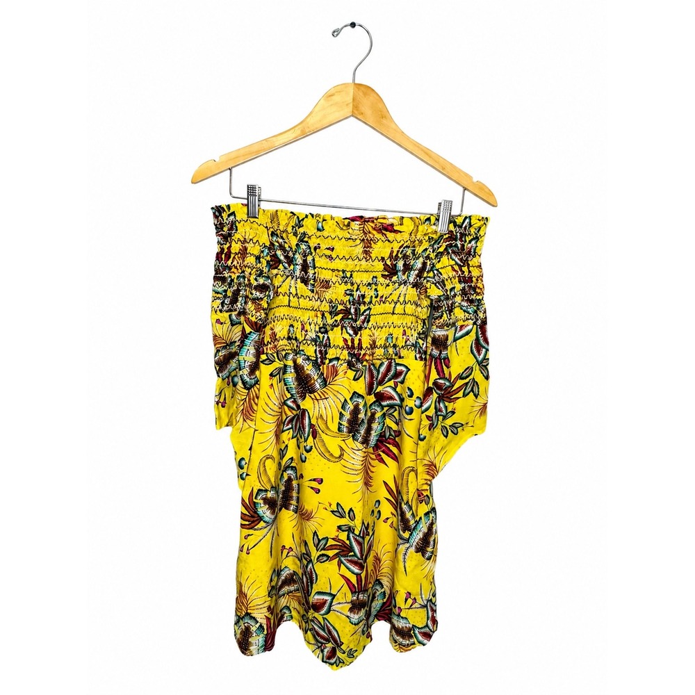 Farm Rio Bria Mini Dress XS Petite Yellow Floral Off Shoulder Anthropologie - Picture 2 of 7